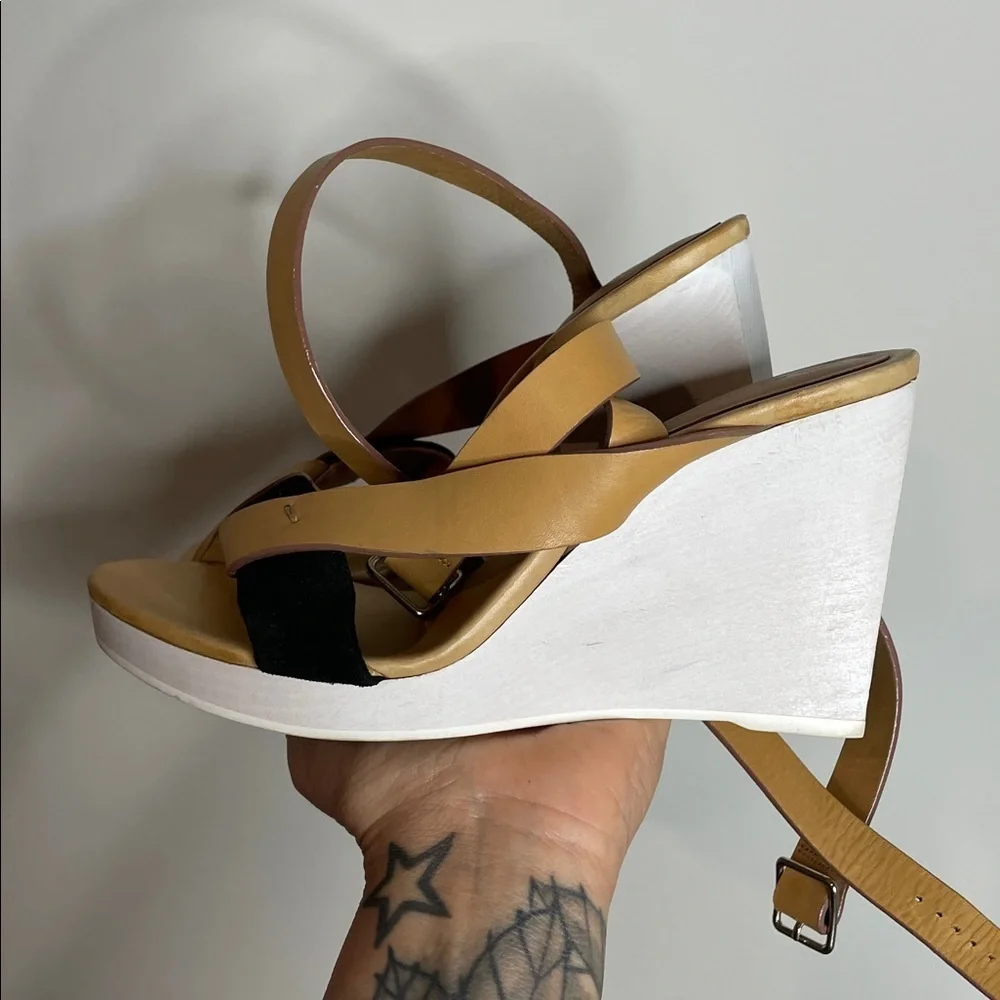 See by Chloé | Leather Cutout Accent Slingback Wedge Sandals Size 9.5